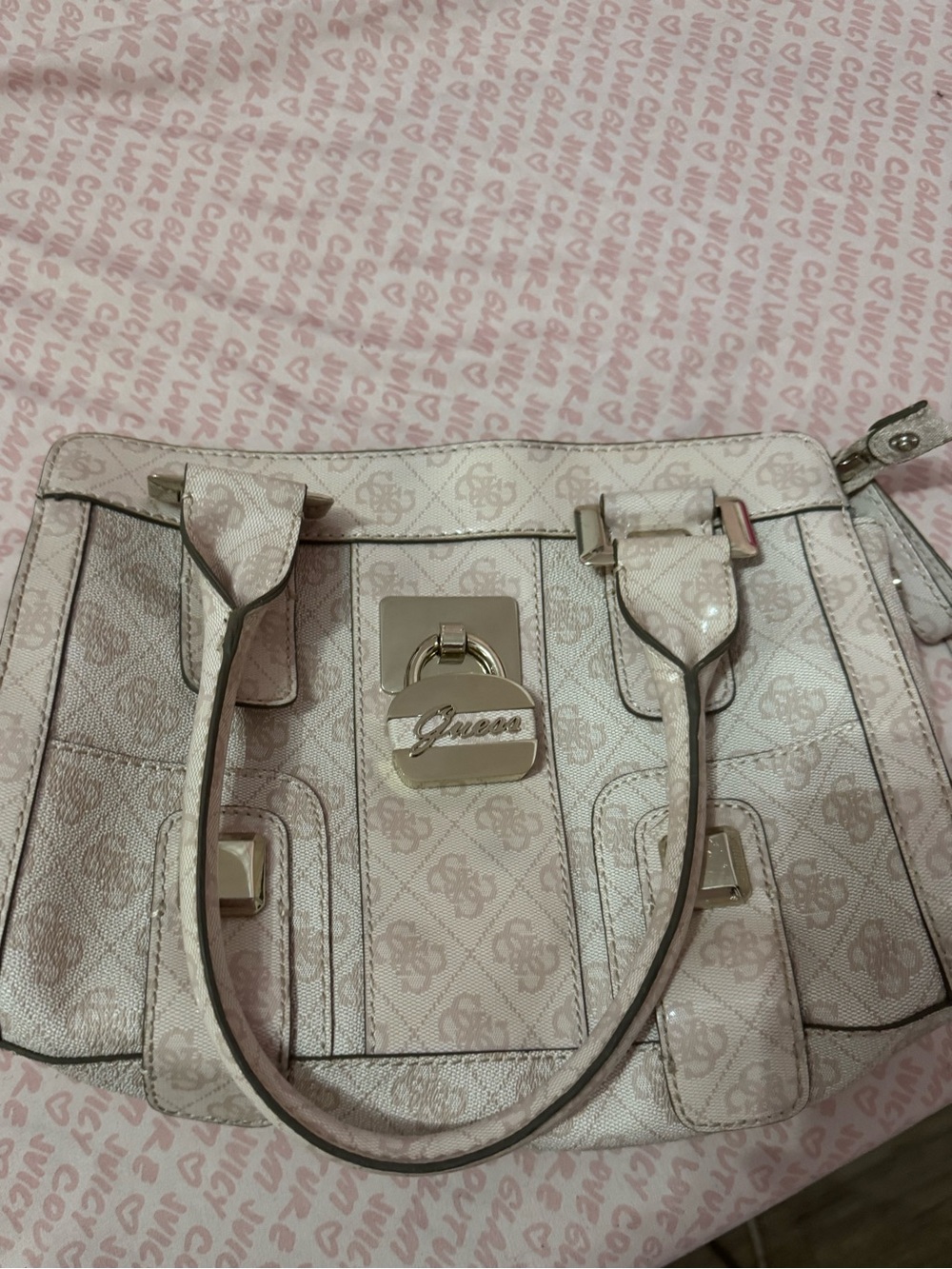 Guess Pale Pink Logo Satchel with Gold Hardware - Picture 2 of 7
